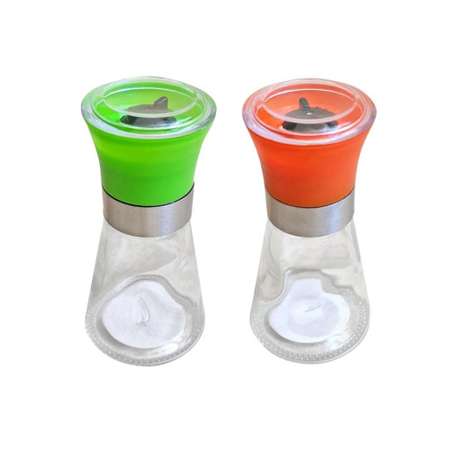 Мельница для соли и перца Wonder Life набор из 2 шт. стекло пластик керамические жернова 100 мл оранжевый и зеленый