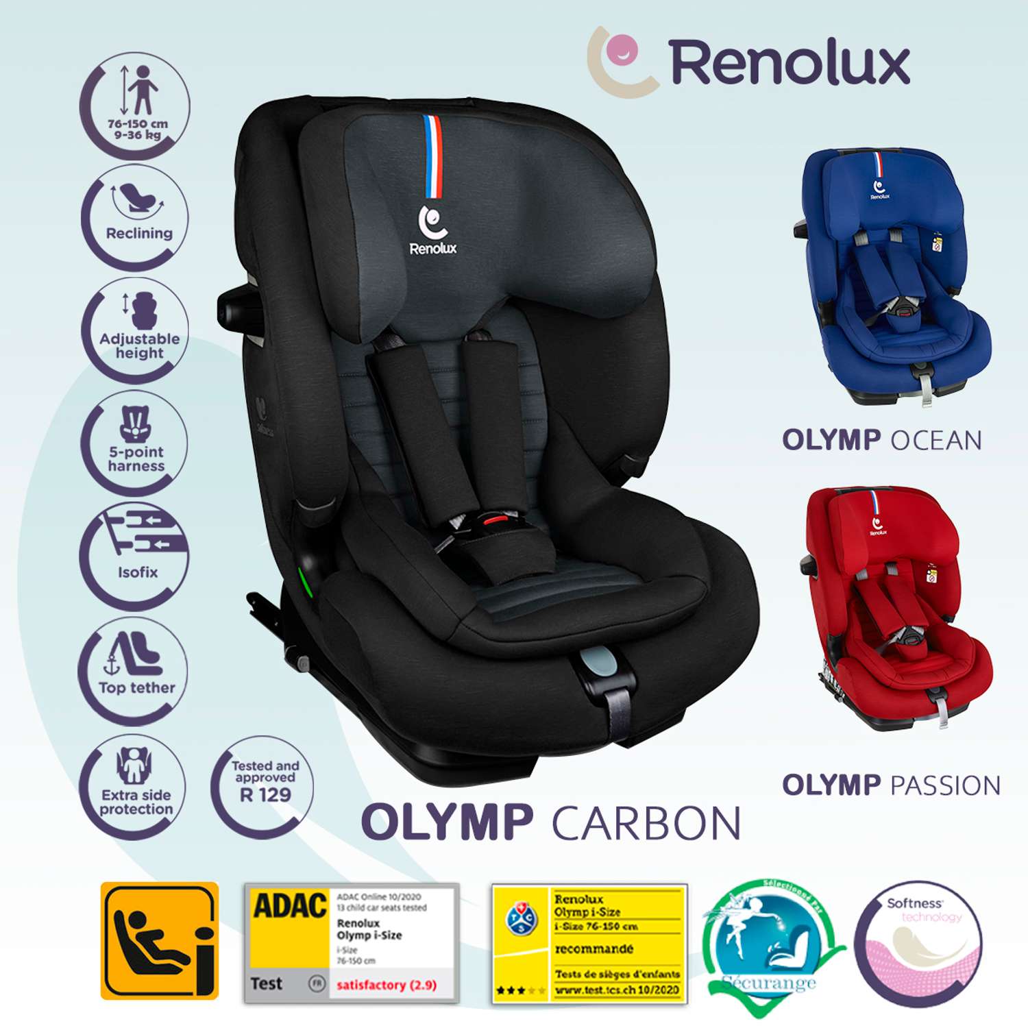 Автокресло Renolux Olymp 1/2/3 carbon Черный - фото 2