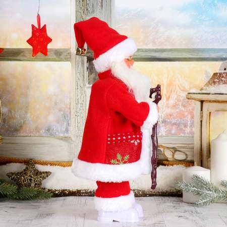 Дед мороз Зимнее волшебство «Красная шубка в очках в валенках» двигается с подсветкой 36 см
