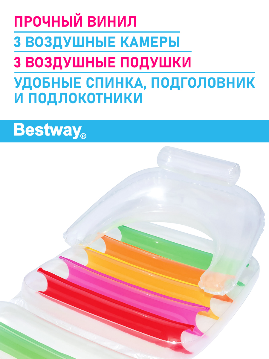 Шезлонг для отдыха на воде Bestway Цветной 201х89 см раскладной - фото 2