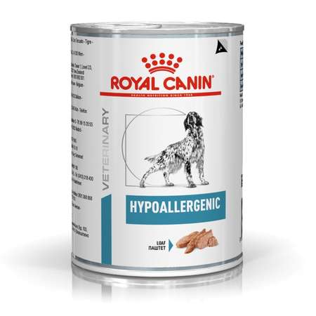 Корм для собак ROYAL CANIN Hypoallergenic при аллергии и заболеваниях кожи или непереносимости консервированный 200г