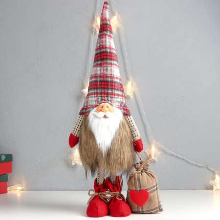 Кукла интерьерная Зимнее волшебство «Дед Мороз с мешком подарков в мохнатой шубе» 56х24х14 см