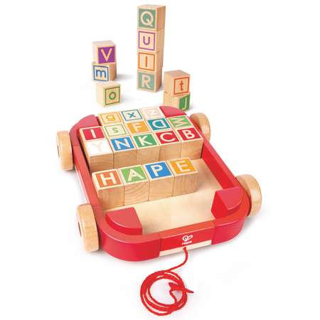 Каталка-тележка с кубиками HAPE и английским алфавитом деревянная E0487_HP