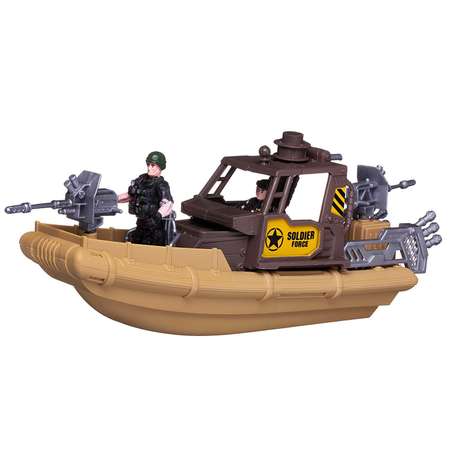 Игровой набор Боевая сила ABTOYS Военная техника Патрульный катер Вертолет Мотоцикл 3 фигурки Солдат