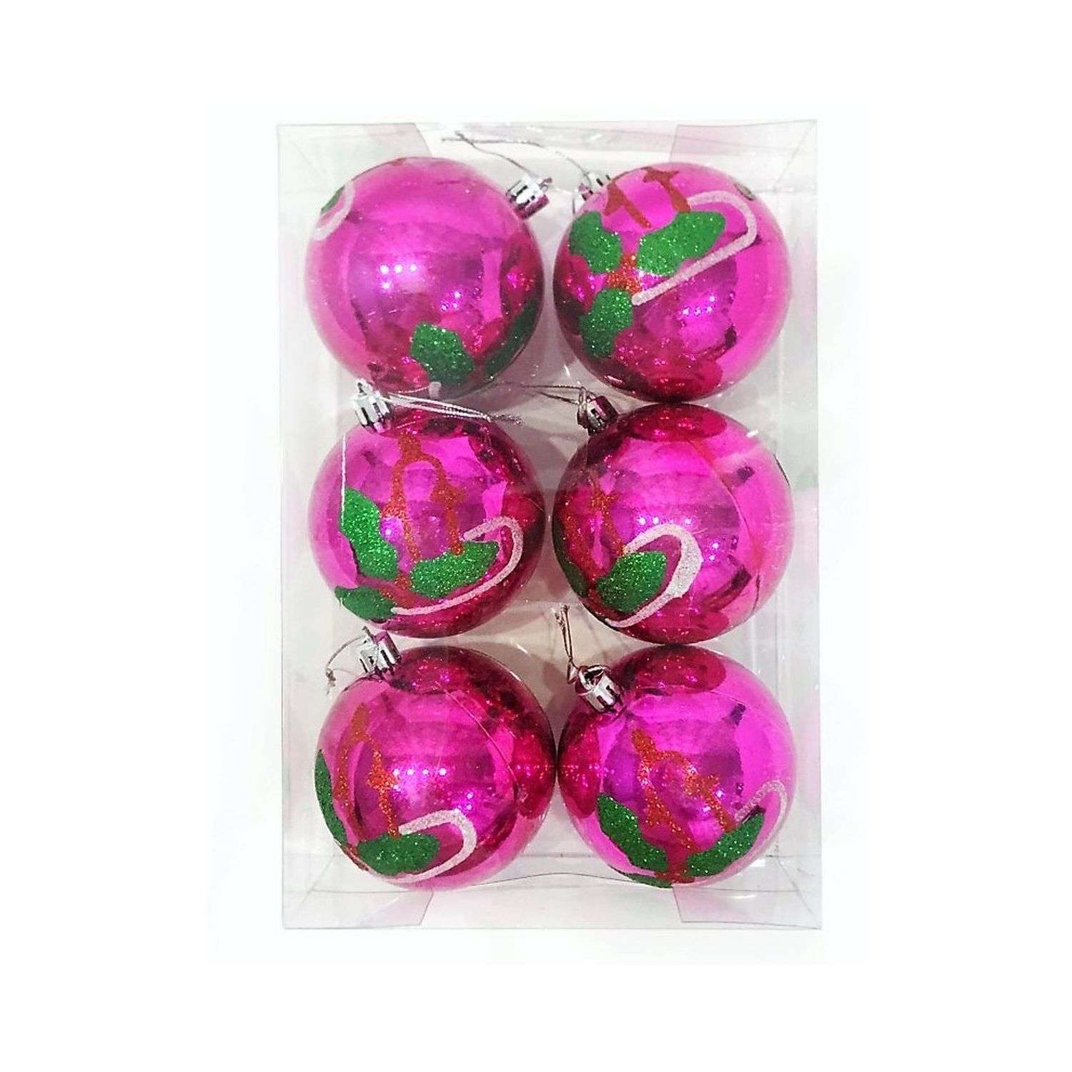 Набор елочных игрушук Ripoma Шары с рисунком розовые - фото 1