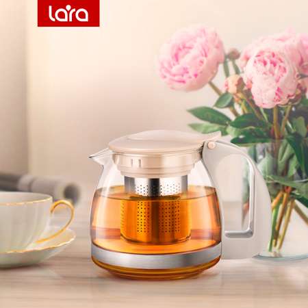 Заварочный чайник LARA LR06-19 персиковый 700 мл силикатное стекло стальной фильтр