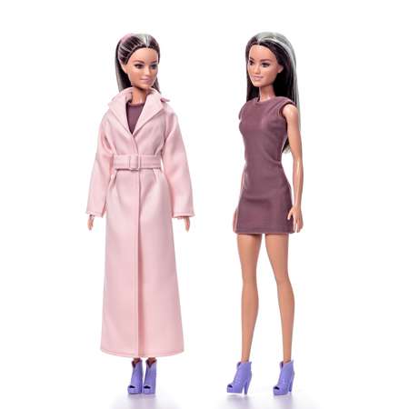 Плащ платье и пояс одежда для Barbie VIANA терракотовый и розовый