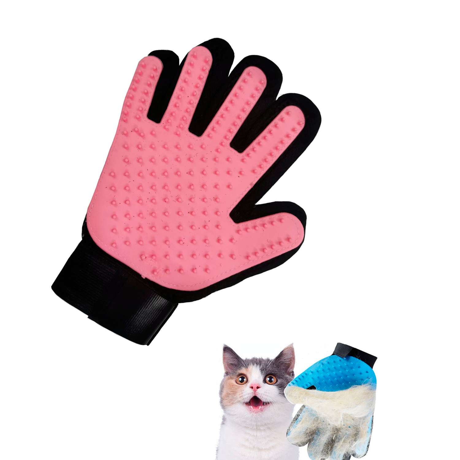 Перчатка для груминга Stefan массажная для вычесывания шерсти животных розовая 23х17см - фото 2