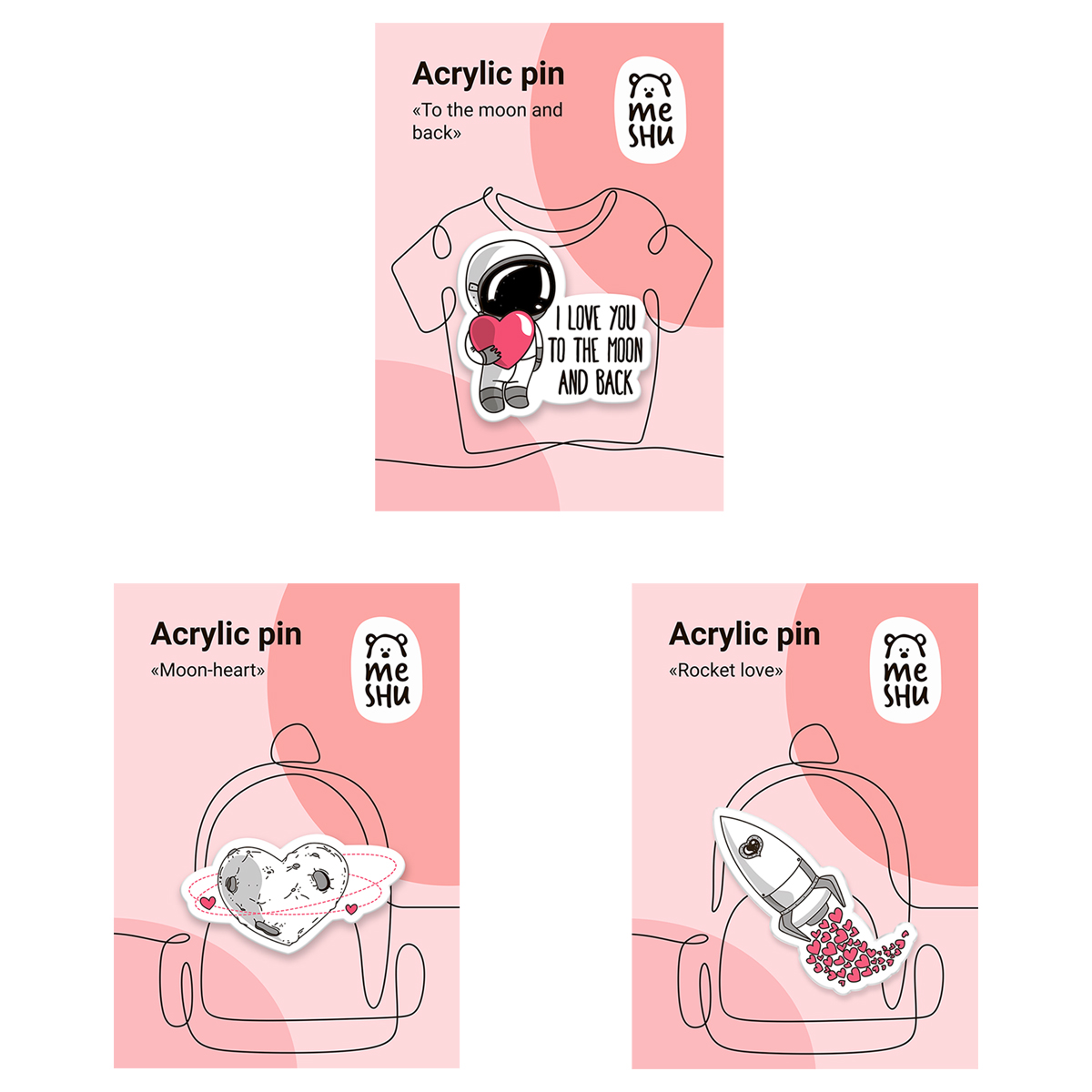 Набор акриловых значков Meshu Space of love прямая УФ-печать 3 шт купить по  цене 400 ₽ в интернет-магазине Детский мир