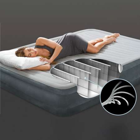 Надувной матрас INTEX кровать комфорт-плюш с электрическим встроенным насосом 152х203х33см