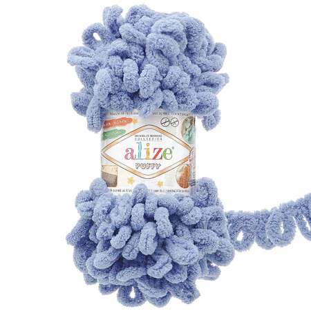 Пряжа для вязания Alize puffy 100 г 9 м микрополиэстер фантазийная плюшевая 374 голубой 5 мотков