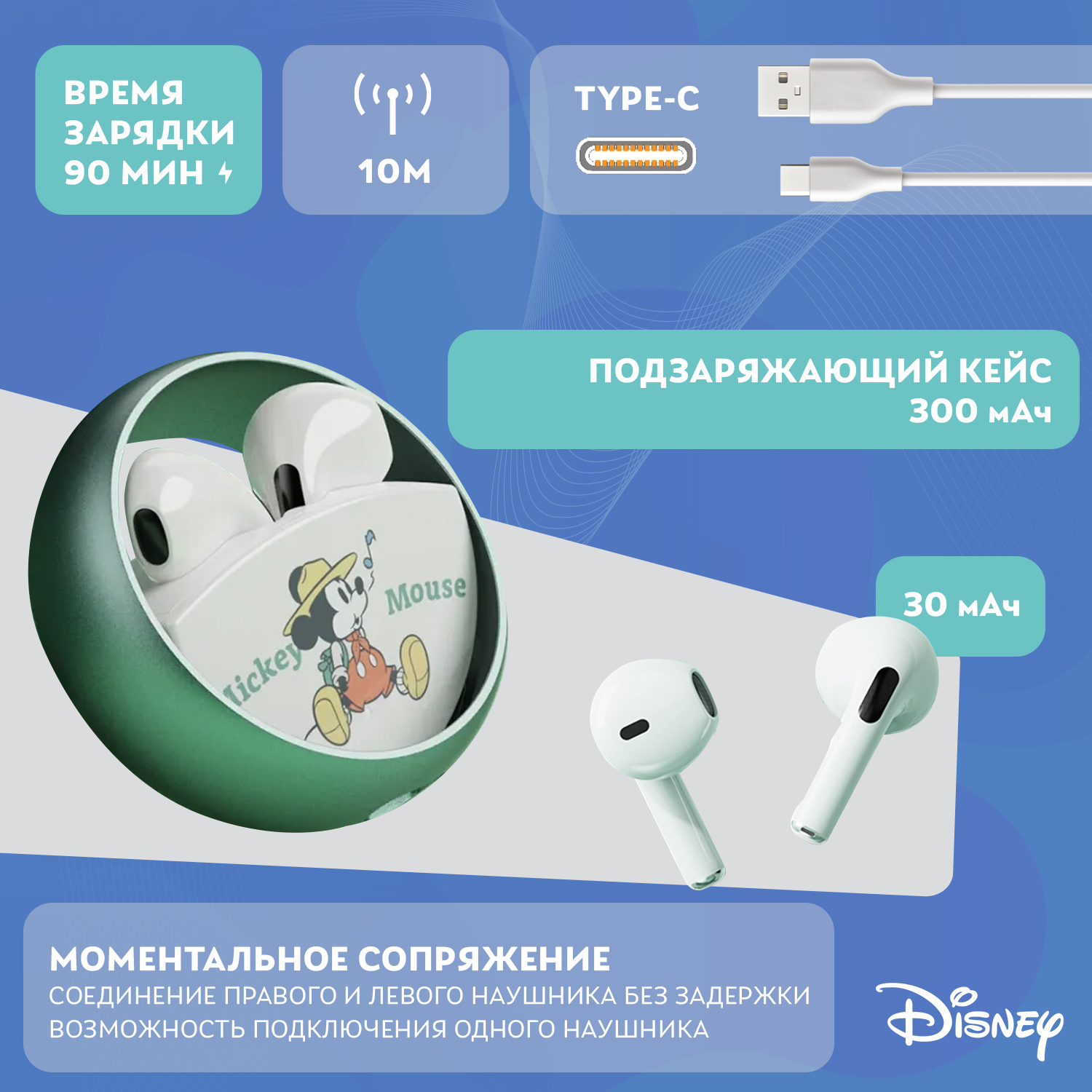 Наушники беспроводные Disney Микки Маус QS-13 - фото 2