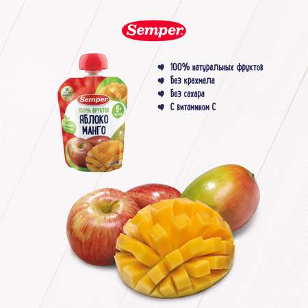 Пюре Semper яблоко-манго пауч 90г с 6месяцев