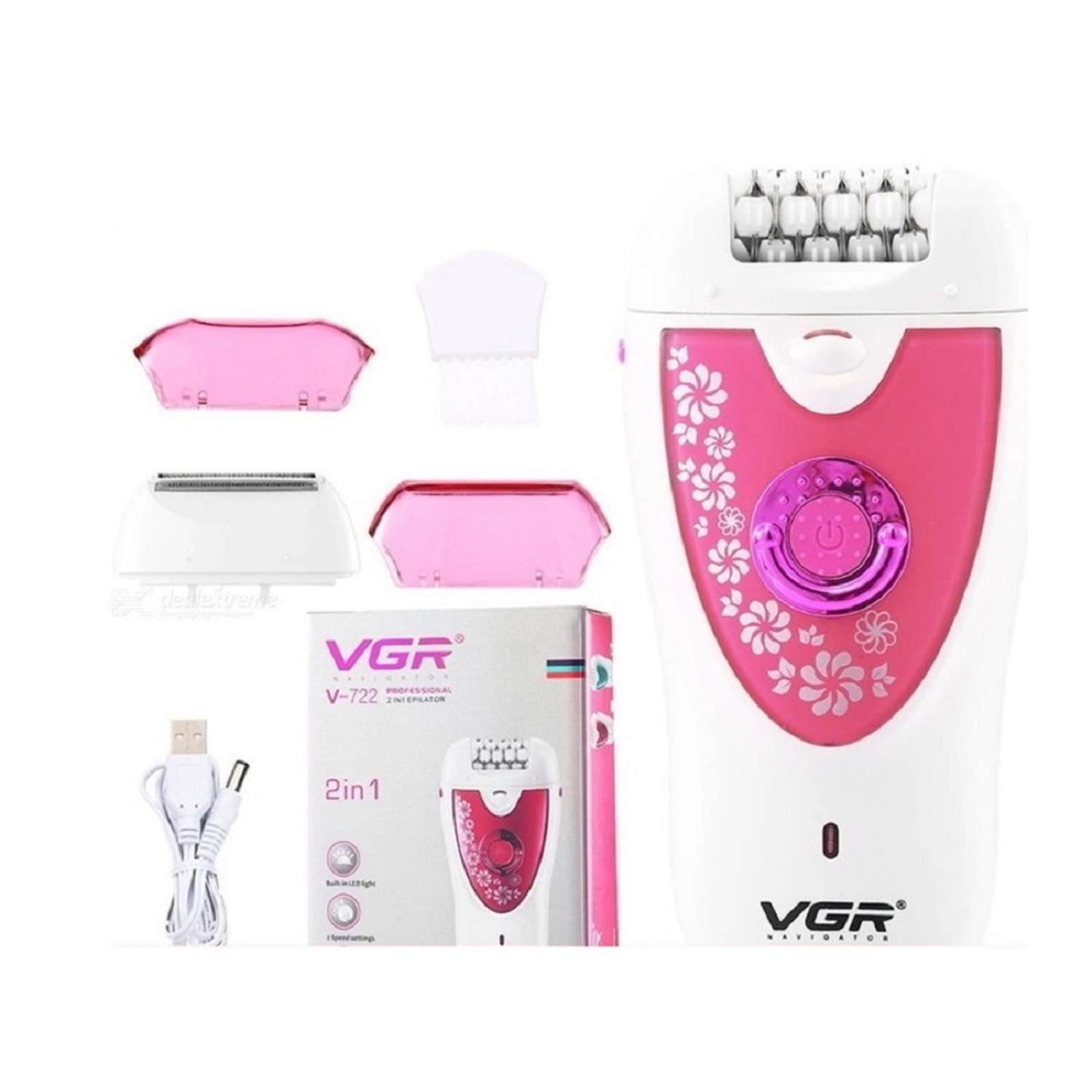 Эпилятор женский электрический CASTLELADY 2 в 1 для лица и бикини VGR V-722 профессиональный розовый - фото 2