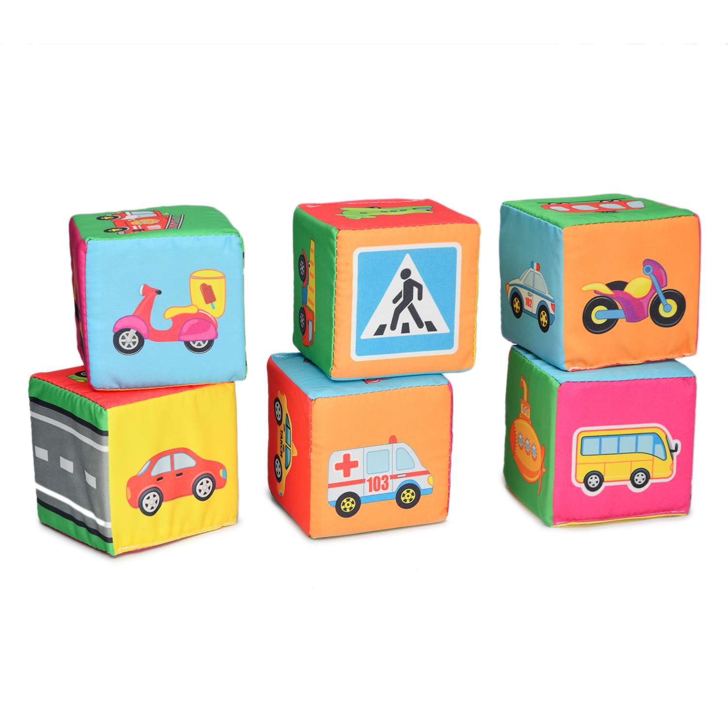 Кубики для малышей Русский стиль Веселые машинки 6шт Д-415-18 - фото 1