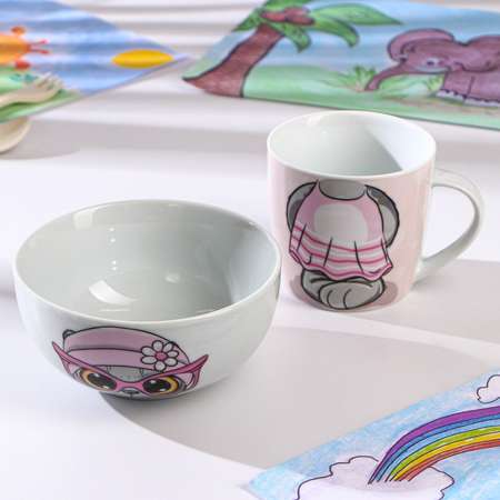 Набор Доляна детской посуды из керамики «Котик» 2 предмета