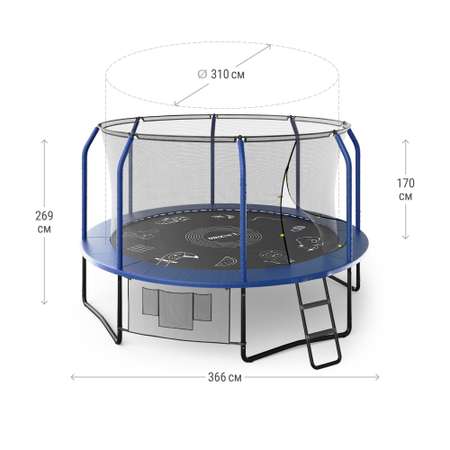 Батут каркасный Supreme game UNIX line 12 ft Blue общий диаметр 366 см до 160 кг диаметр прыжковой зоны 310 см