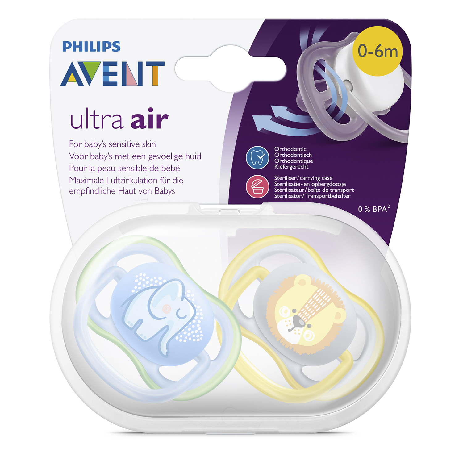 Пустышка Philips Avent ultra air с футляром для хранения и стерилизации 2шт 0-6месяцев SCF085/01 - фото 13