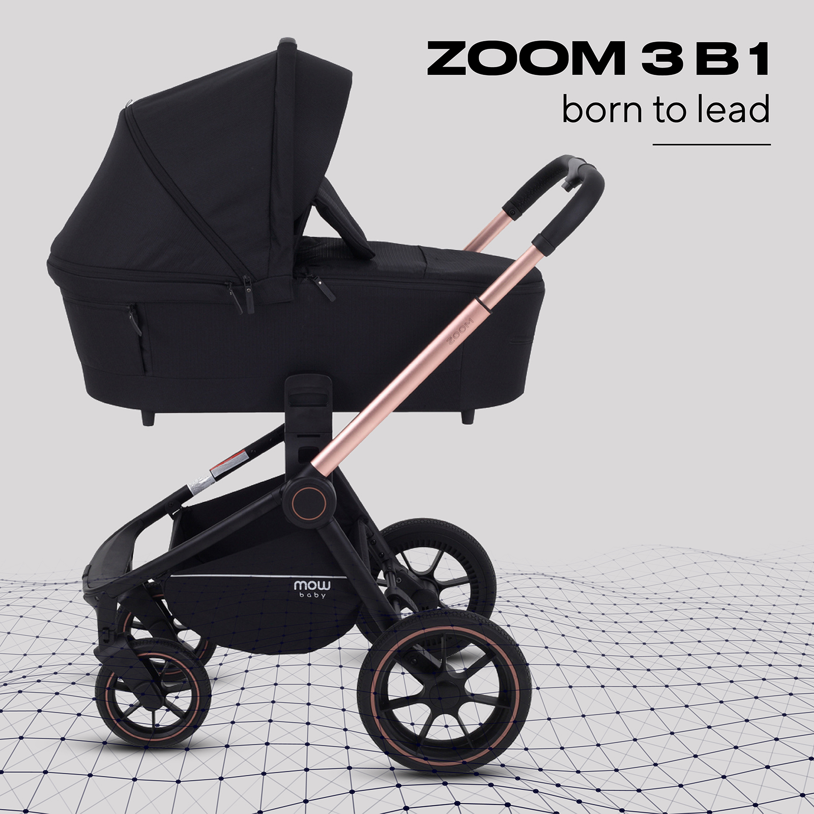 Коляска детская универсальная MOWbaby ZOOMPU (3в1) RA087 Gold Black - фото 1