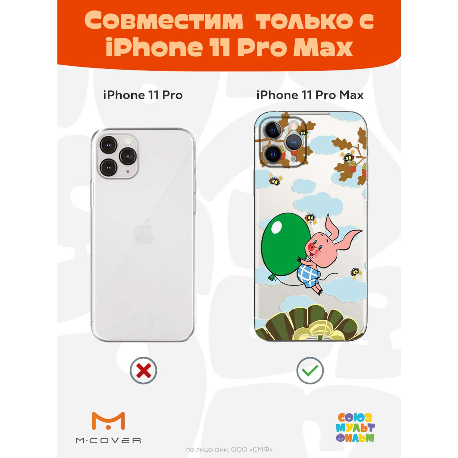 Силиконовый чехол Mcover для смартфона Apple iPhone 11 Pro Max Союзмультфильм Пятачок с шариком - фото 5