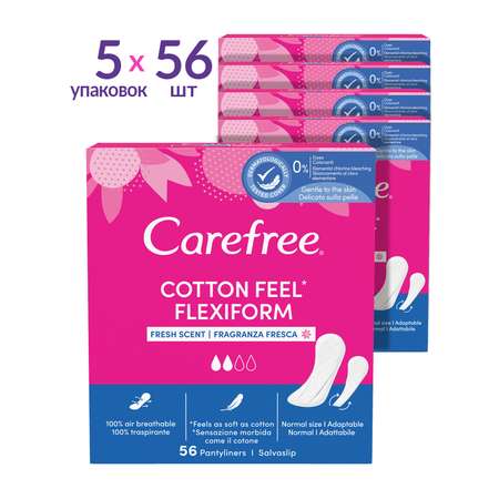 Прокладки гигиенические Carefree Cotton Feel FlexiForm с насыщенным ароматом свежести 56 шт х 5 упаковок