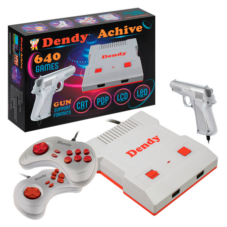 Игровая приставка Dendy Achive 640 игр и световой пистолет серая