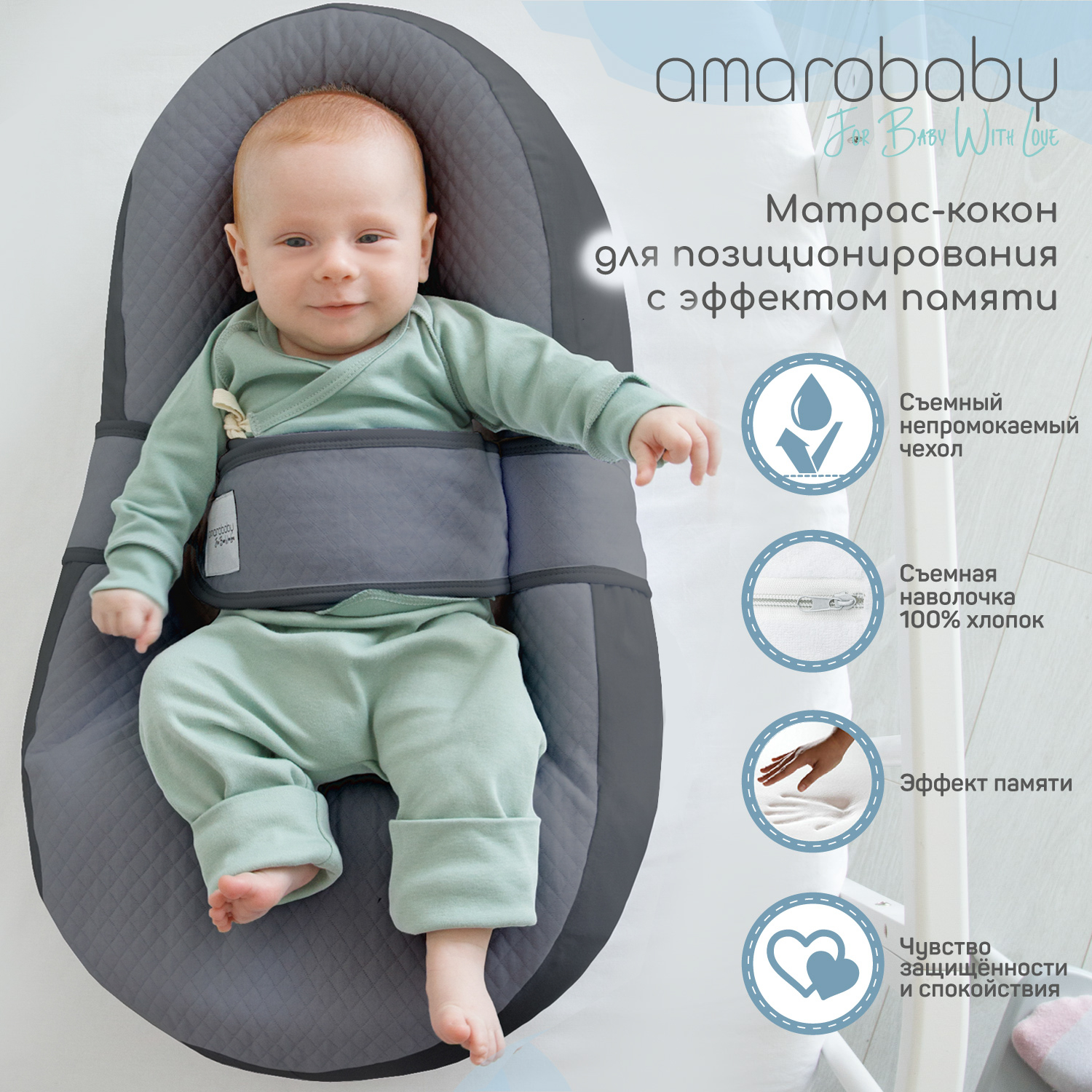 Матрас-кокон для позиционирования Amarobaby Premium Form Серый - фото 9