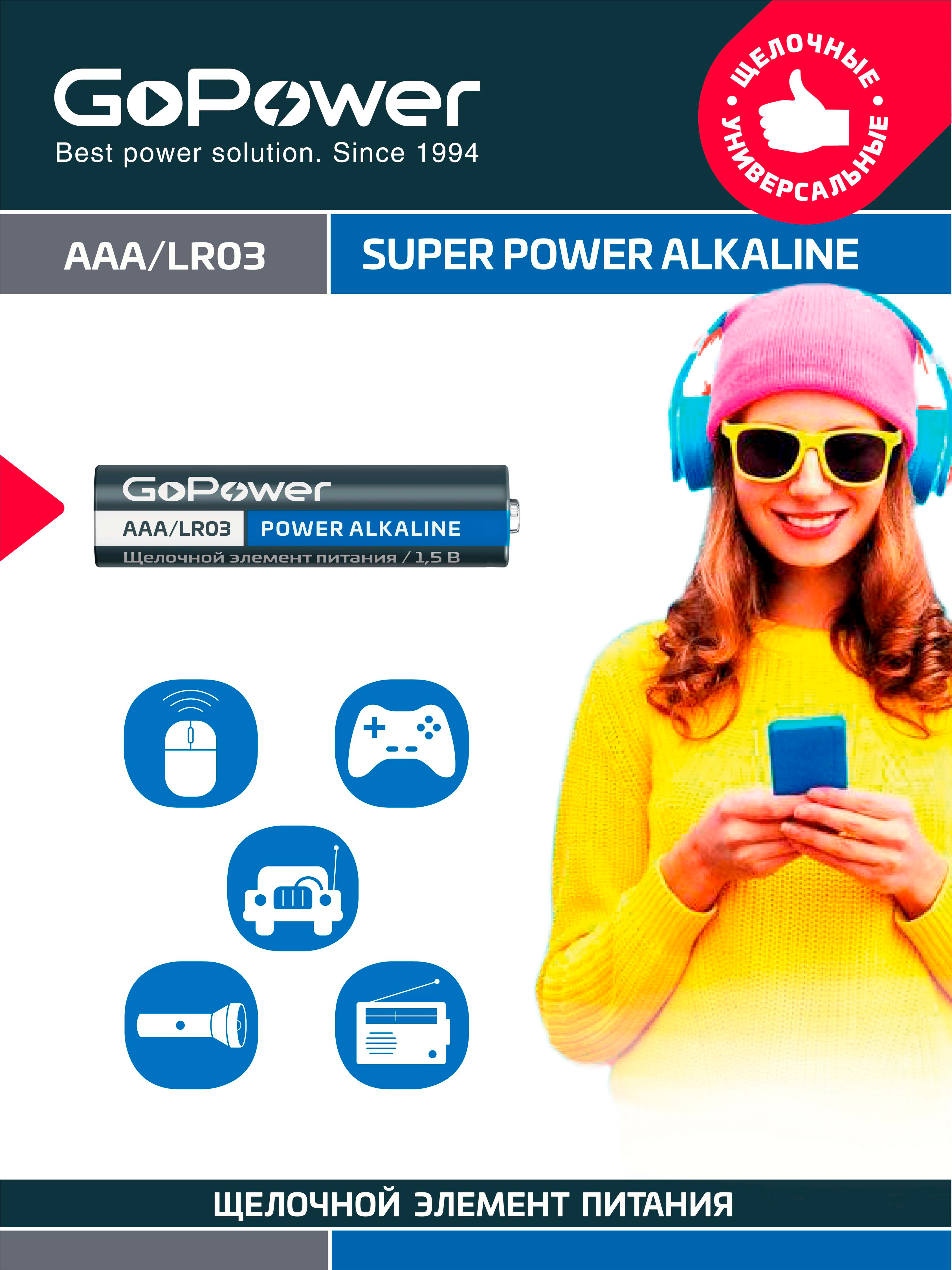 Батарейка GoPower LR03 AAA Shrink 2 Alkaline 1.5V - фото 2