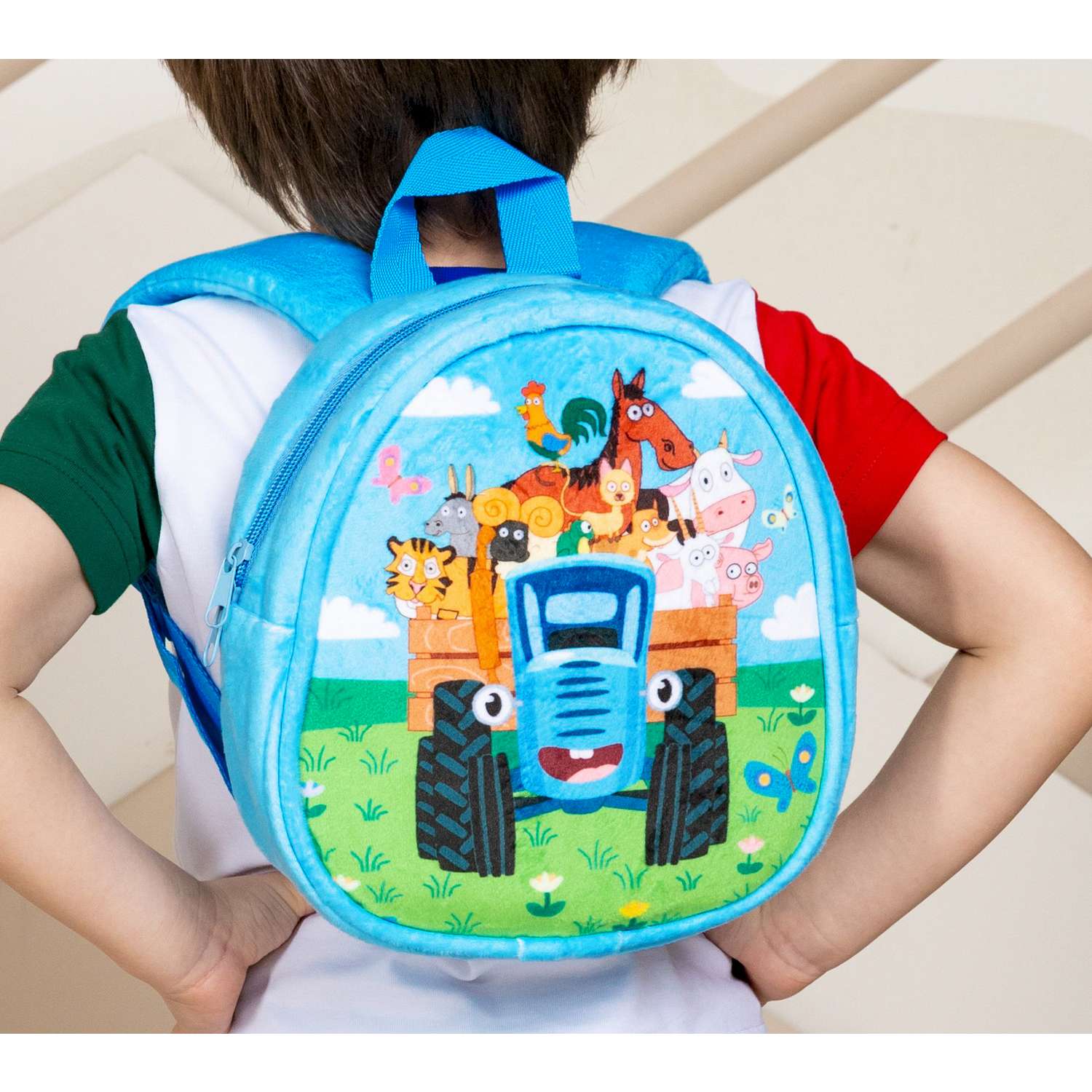 Рюкзак детский МУЛЬТИФАН с двумя карманами Синий Трактор - фото 1