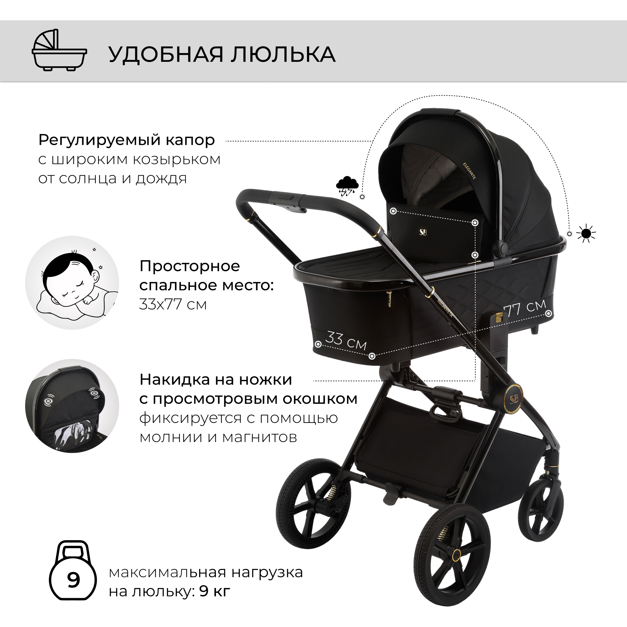 Коляска 2в1 Sweet Baby Elegante Black - фото 4