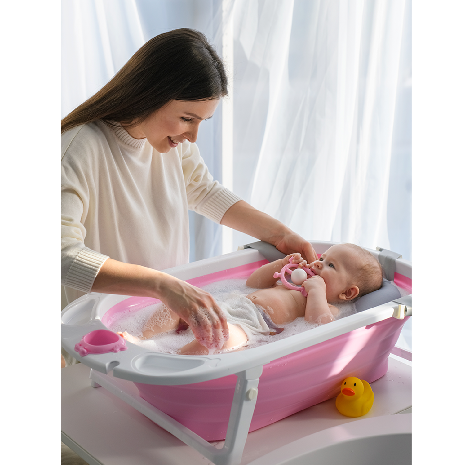 Ванночка Miyoumi для купания новорожденных Baby pink с матрасиком - фото 2