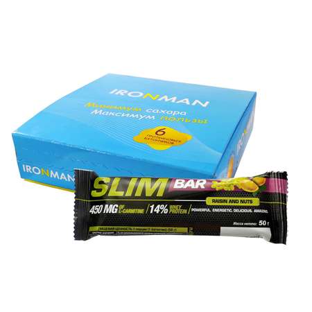 Протеиновый батончик IronMan Slim Bar изюм-орех 6*50 г