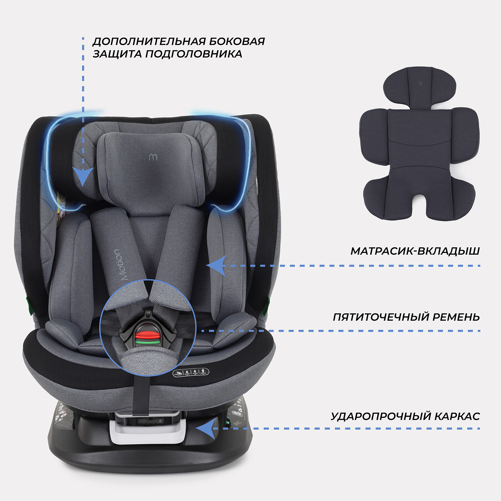 Автокресло с поворотной базой MOWbaby Motion isofix Grey 40-150см - фото 8