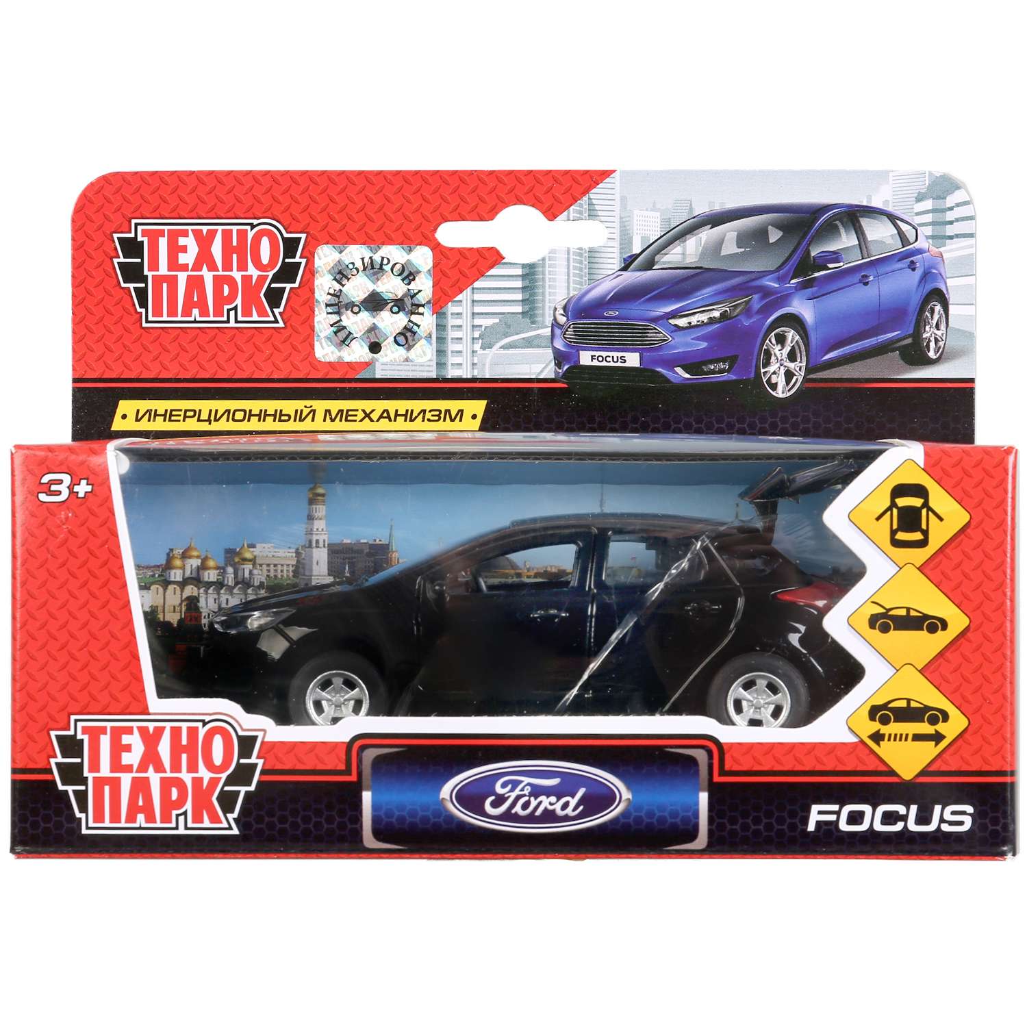 Металлическая машина ТЕХНОПАРК FORD FOCUS Хэтчбек 12 см открываются двери багажник инерция 269484 - фото 1