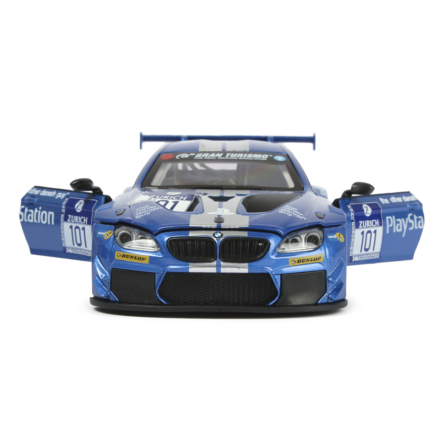 Машинка Mobicaro 1:24 BMW M6 GT3 Серебристо-синяя 68255B 68255B - фото 5