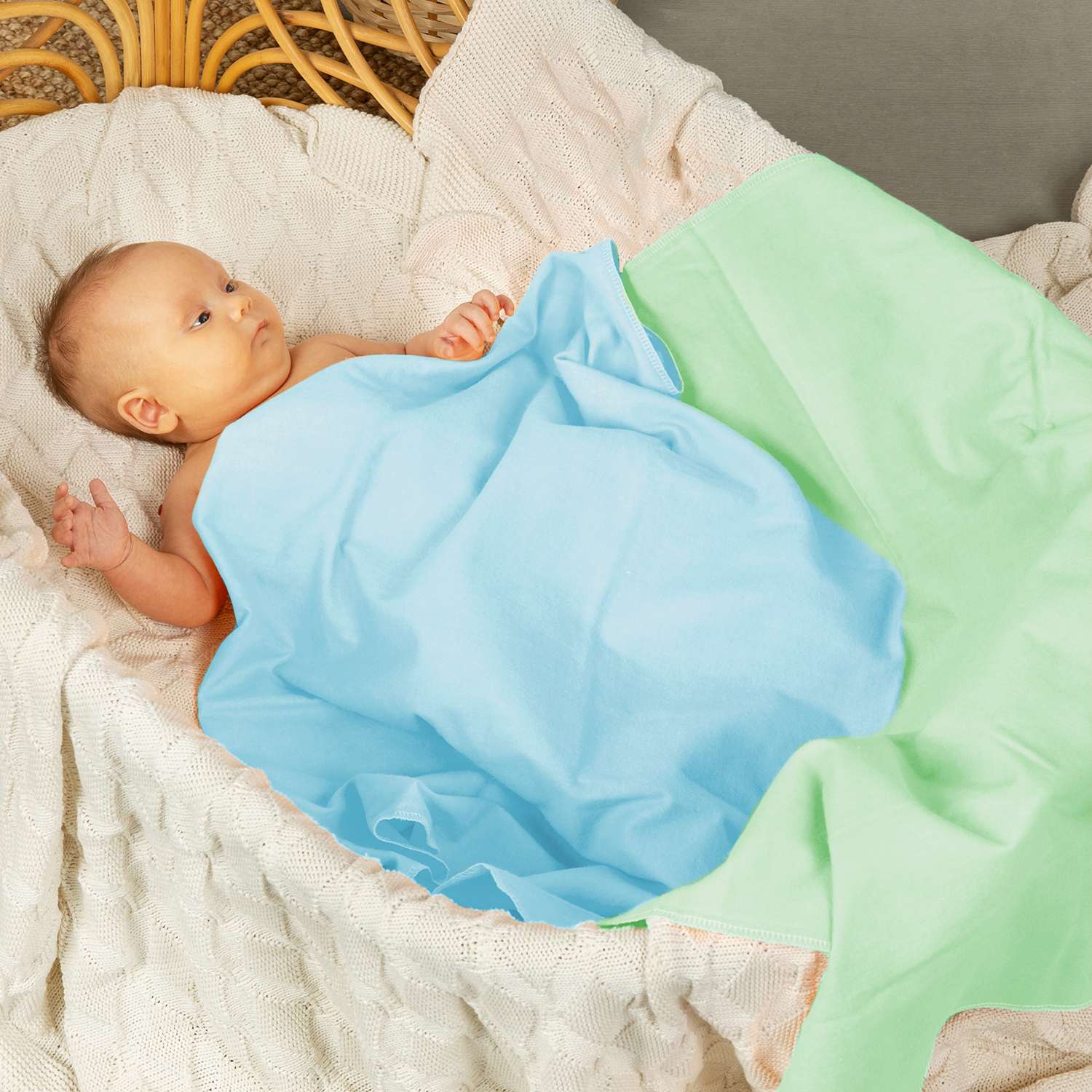 Пеленка фланелевая Чудо-Чадо для новорожденных «Тональность» голубой/фисташка 75х120см 2 шт - фото 3