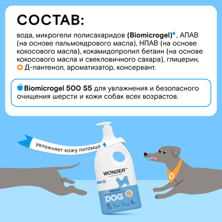 Экошампунь для собак WONDER Lab с пантенолом 1л