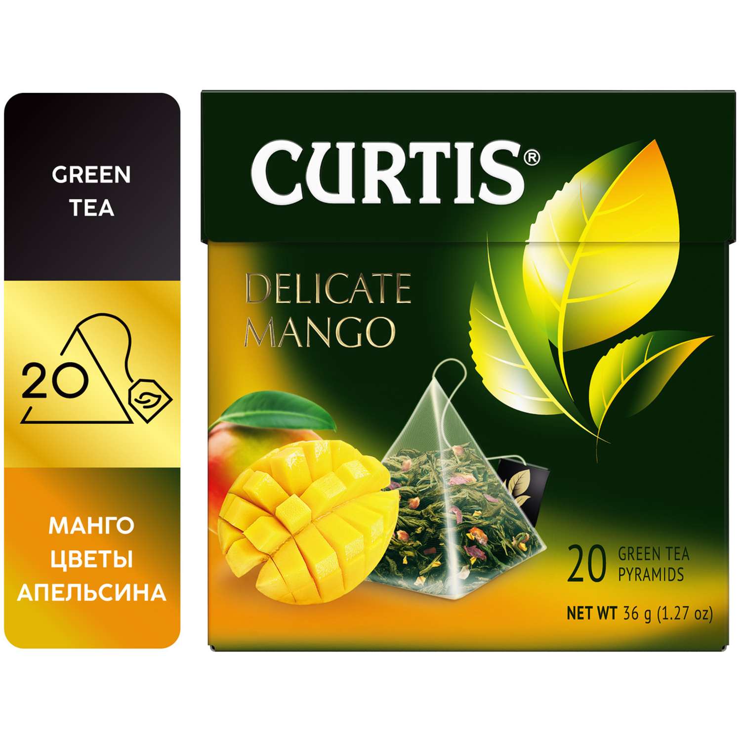 Чай зеленый Curtis Delicate Mango 20 пирамидок с ароматом манго кусочками ананаса и лепестками цветов - фото 2