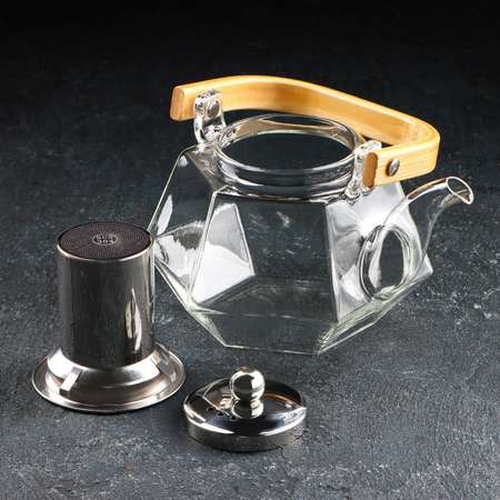 Чайник Sima-Land стеклянный заварочный с бамбуковой крышкой и металлическим ситом «Октогон» 800 мл