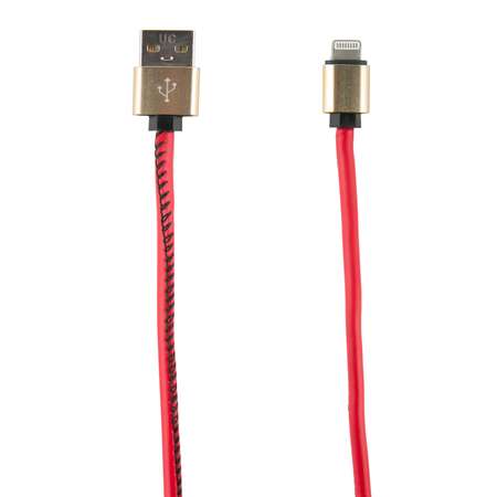 Дата-кабель RedLine USB – 8 – pin для Apple 2 метра оплетка экокожа красный