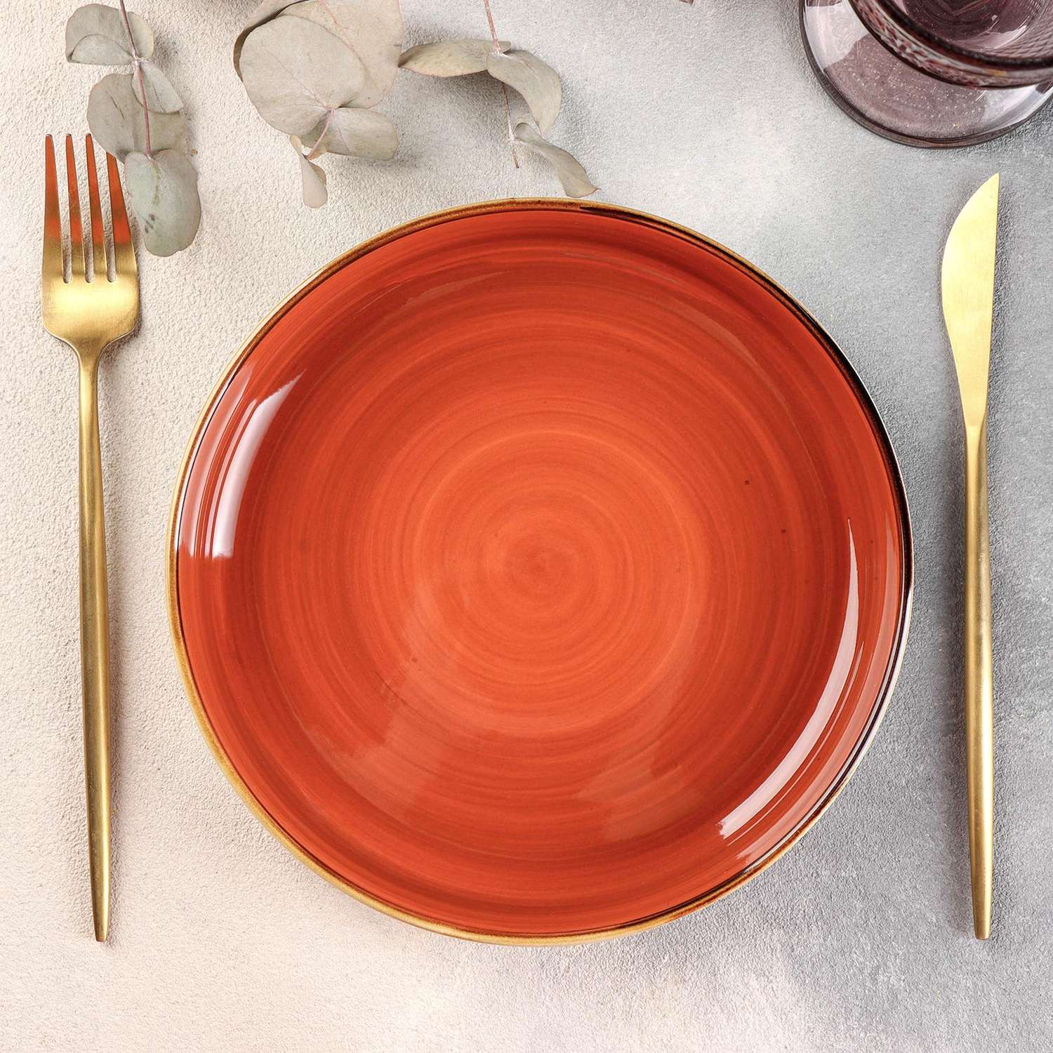 Блюдо Sima-Land керамическое сервировочное «Сапфир» 20.5×4 см цвет оранжевый - фото 1