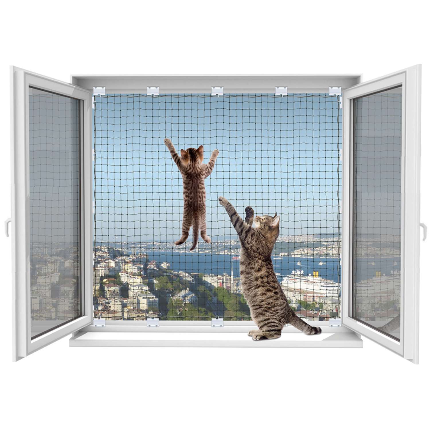 Защитная сетка WINBLOCK на окна для кошек Pets 80х140см белый кронштейн - фото 2
