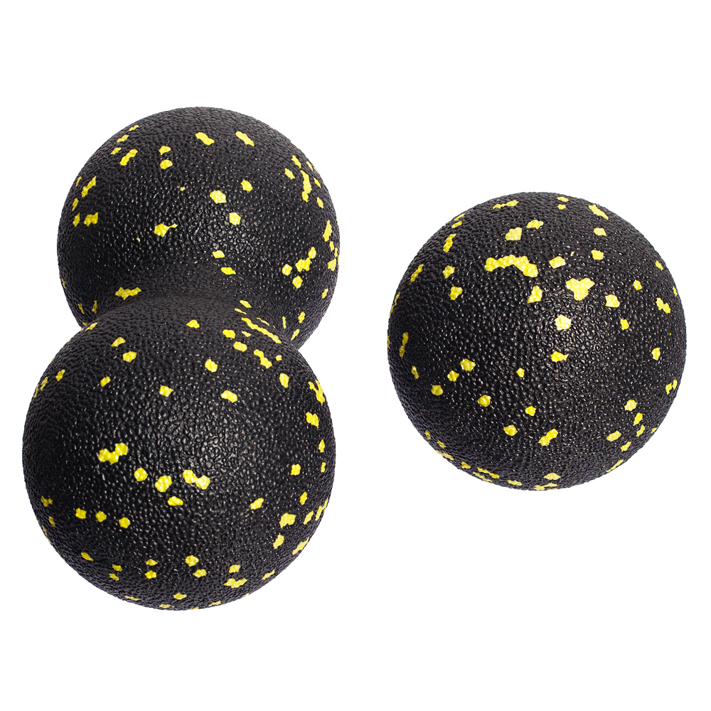 Набор массажных мячей МФР STRONG BODY классический и сдвоенный: 8 см и 8х16 см черно-желтый - фото 3