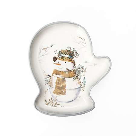 Блюдо Доляна сервировочное «Рождественский снеговик» 20×18×3 см цвет белый