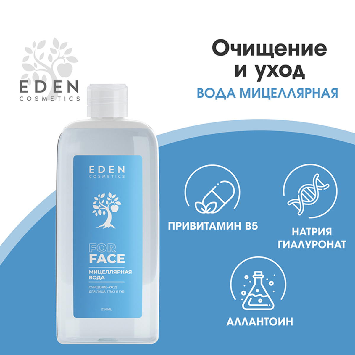 Мицелярная вода EDEN для снятия макияжа для всех типов кожи 250 мл - фото 3