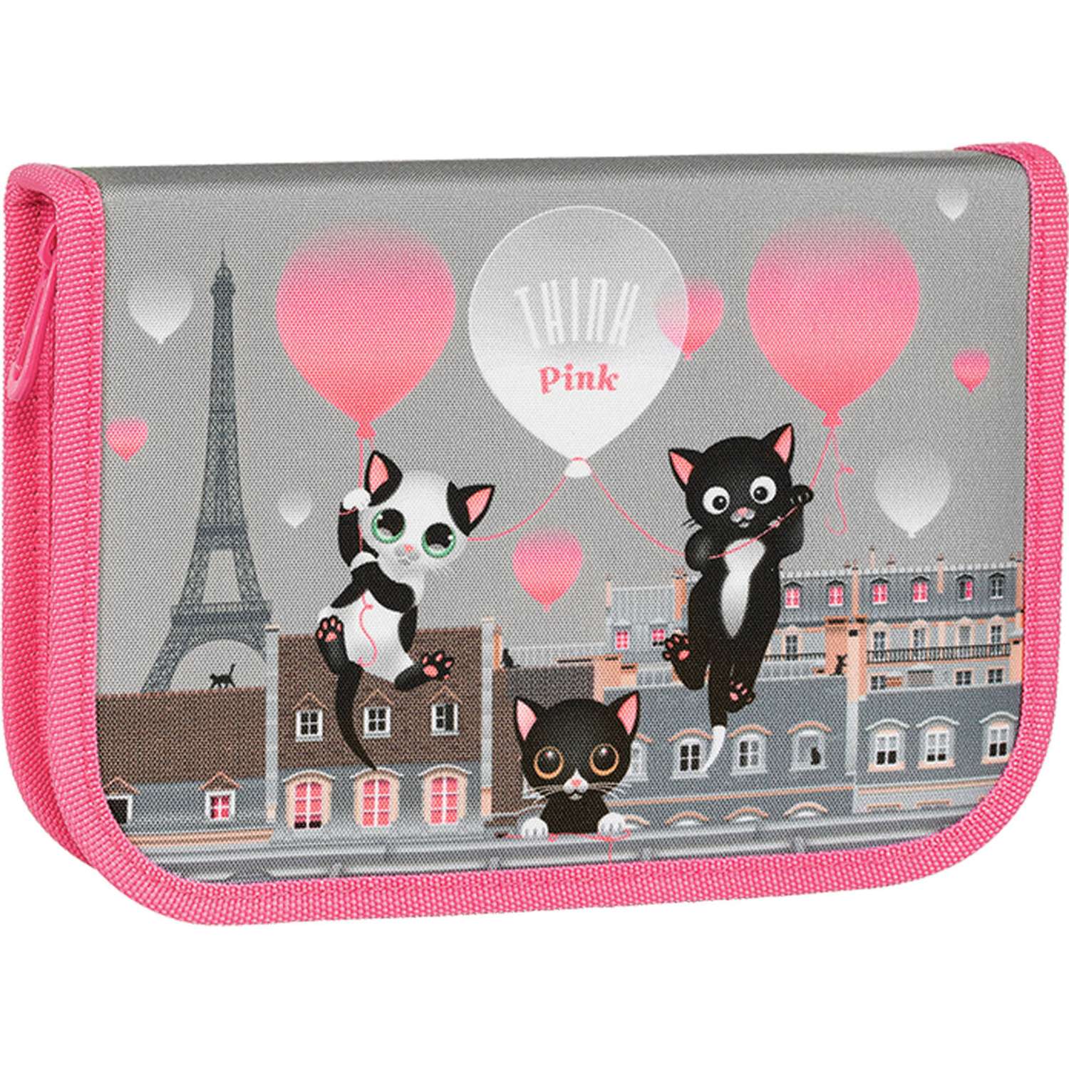 Пенал Tiger Family 1 отделение 1 откидная планка ткань Think Pink In Paris - фото 1