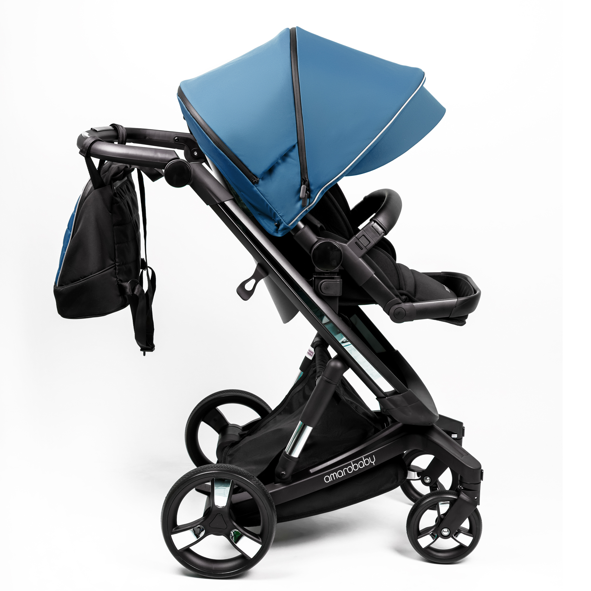 Коляска детская 2 в 1 AmaroBaby TUTUM с AUTO BRAKE синий - фото 26