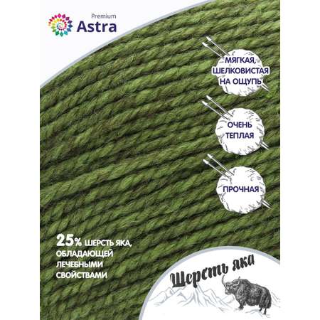 Пряжа Astra Premium Шерсть яка Yak wool теплая мягкая 100 г 120 м 24 зеленый мох 2 мотка