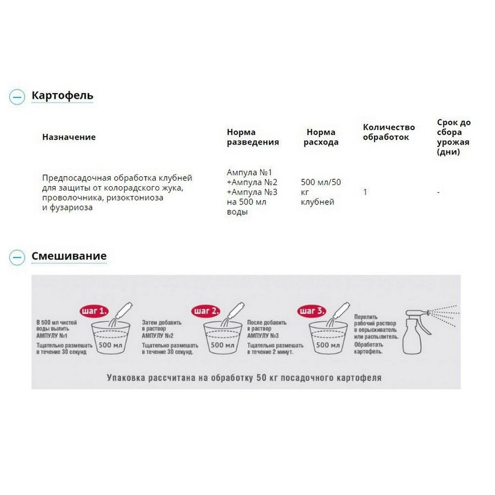 Средство AVGUST от болезней и вредителей картофеля Табу Трио ампула 4 мл+ 10 мл+ 5 мл - фото 3