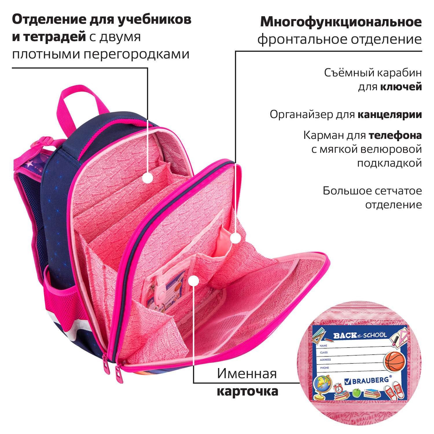 Рюкзак школьный Brauberg портфель детский ранец в 1 класс - фото 9